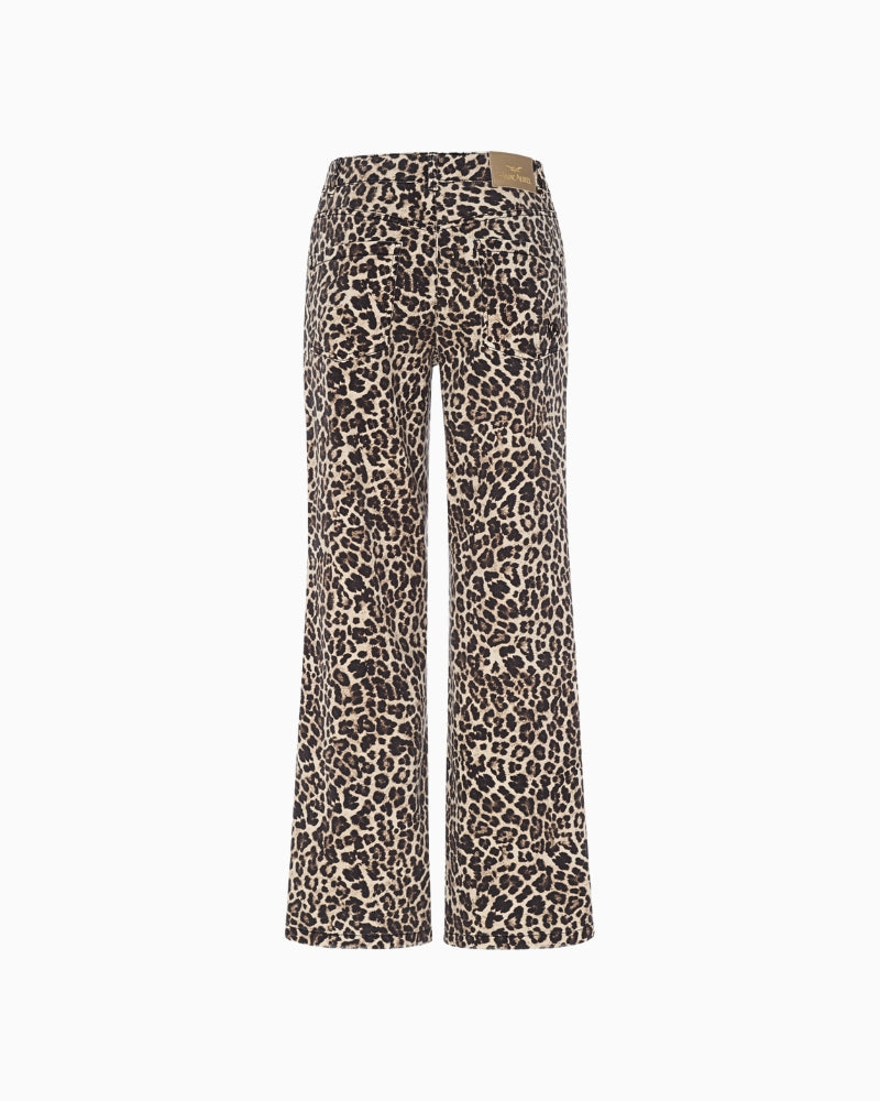 Back view of full-length printed trousers with tailored finish