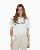 Marc Aurel cropped cotton T-shirt with bold “Paradise” embroidery – front view