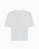 Back view of plain cropped T-shirt with straight hem