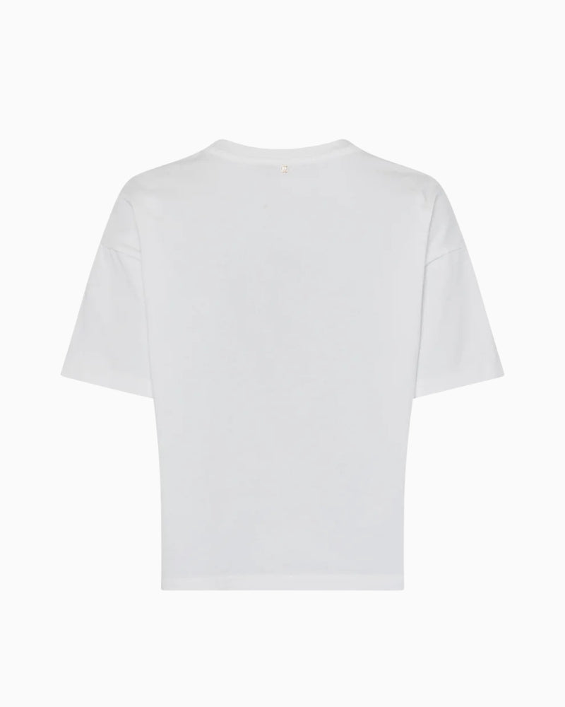 Back view of plain cropped T-shirt with straight hem