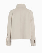 Back view of sand wool coat with clean seams