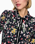 Marc Cain Blouse with All-Over Print in Navy collar detail