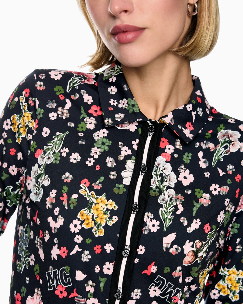 Marc Cain Blouse with All-Over Print in Navy collar detail