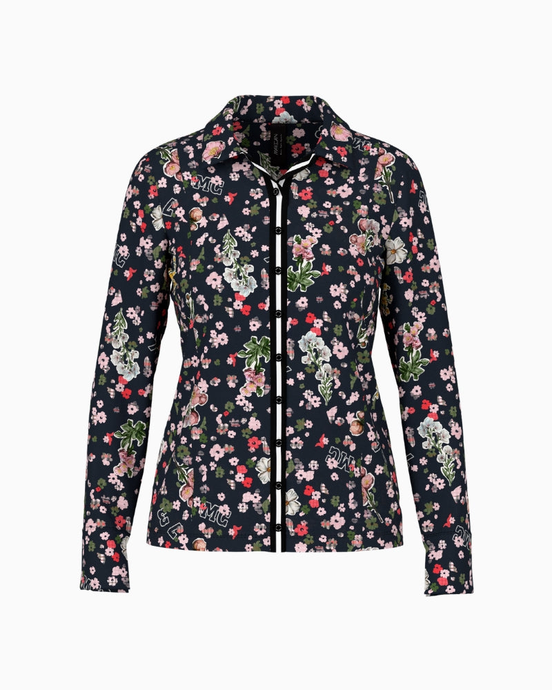 Marc Cain Blouse with All-Over Print in Navy floral print detail