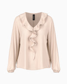 Marc Cain Blouse with Flounces in Light Beige, flowing fabric detail