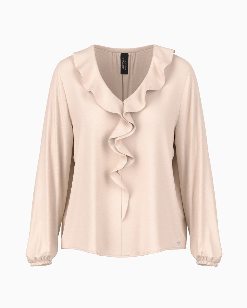 Marc Cain Blouse with Flounces in Light Beige, flowing fabric detail