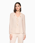 Marc Cain Blouse with Flounces in Light Beige, front view with ruffle detailing