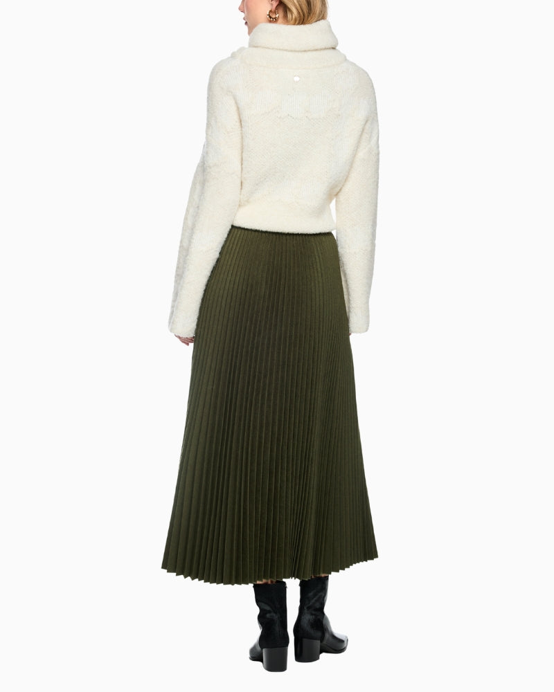 Marc Cain Boiled Wool Midi Skirt in Forest Night New back view