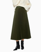 Marc Cain Boiled Wool Midi Skirt in Forest Night New front view