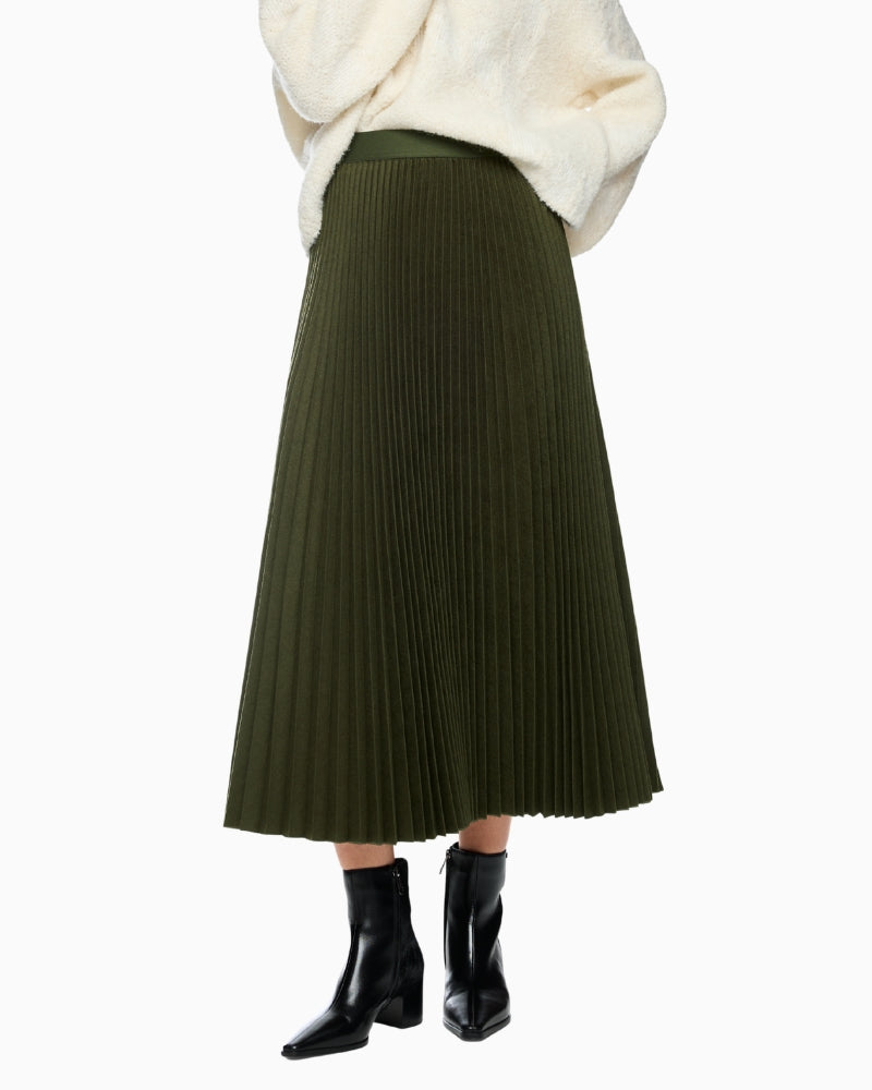 Marc Cain Boiled Wool Midi Skirt in Forest Night New front view