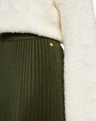 Marc Cain Boiled Wool Midi Skirt in Forest Night New pleat detail