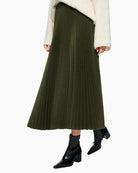 Marc Cain Boiled Wool Midi Skirt in Forest Night New side view