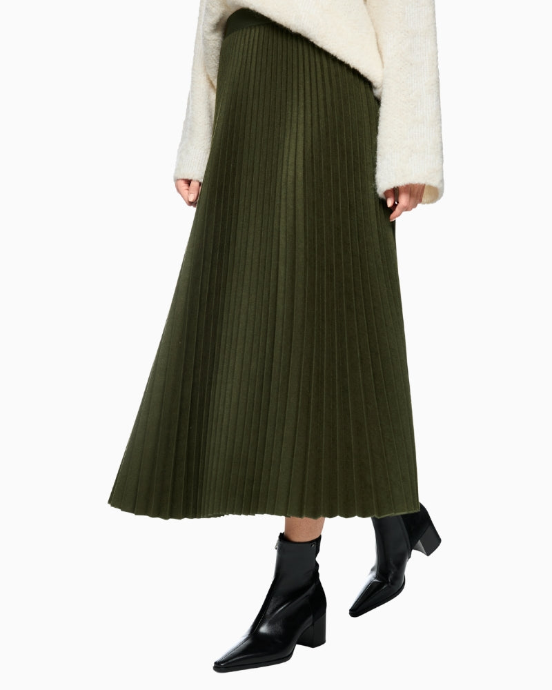 Marc Cain Boiled Wool Midi Skirt in Forest Night New side view