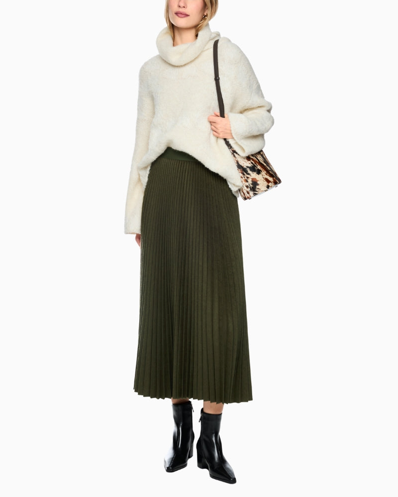 Marc Cain Boiled Wool Midi Skirt in Forest Night New styled view