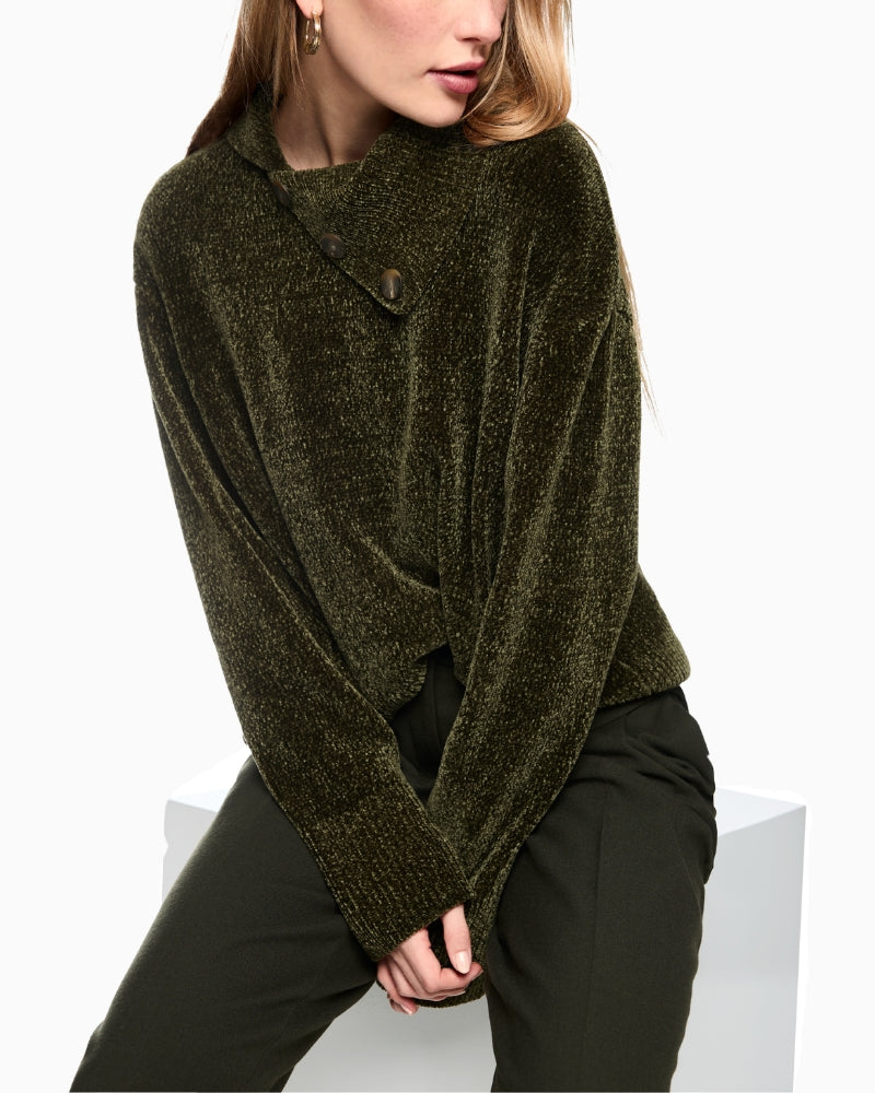 Marc Cain Chenille Yarn Turtleneck Jumper in Forest Night New chenille texture detail