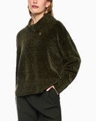 Marc Cain Chenille Yarn Turtleneck Jumper in Forest Night New side view
