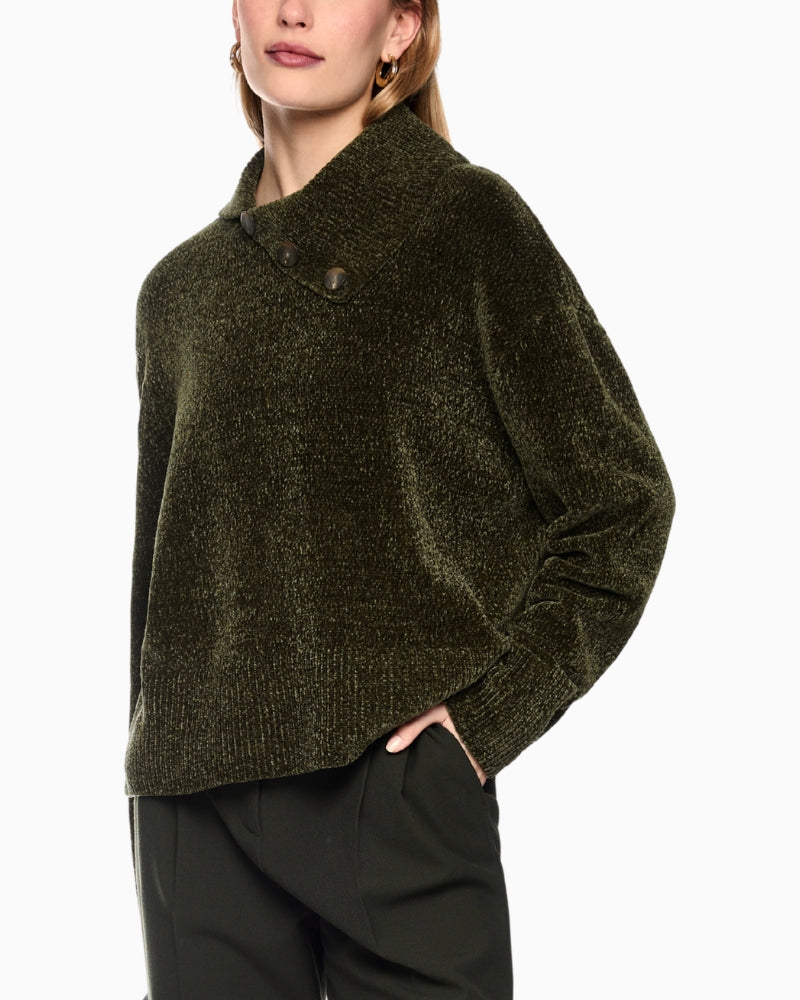 Marc Cain Chenille Yarn Turtleneck Jumper in Forest Night New side view