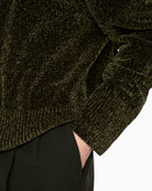 Marc Cain Chenille Yarn Turtleneck Jumper in Forest Night New sleeve detail
