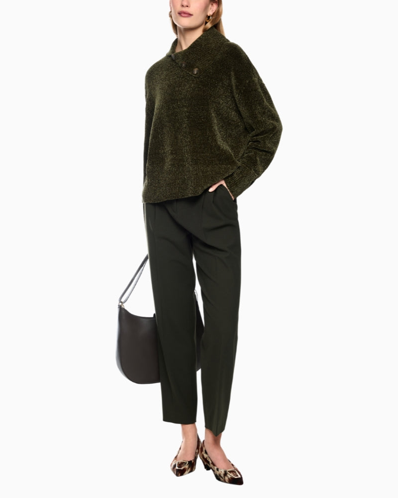 Marc Cain Chenille Yarn Turtleneck Jumper in Khaki styled view