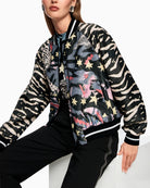 Marc Cain blouson jacket with comic print black cuff detail with glitter and stripe – Áines Boutique