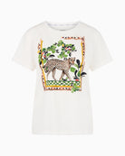 Marc Cain Cotton T-Shirt with Leopard Motif in Off-White flat front view