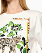 Marc Cain Cotton T-Shirt with Leopard Motif in Off-White print detail