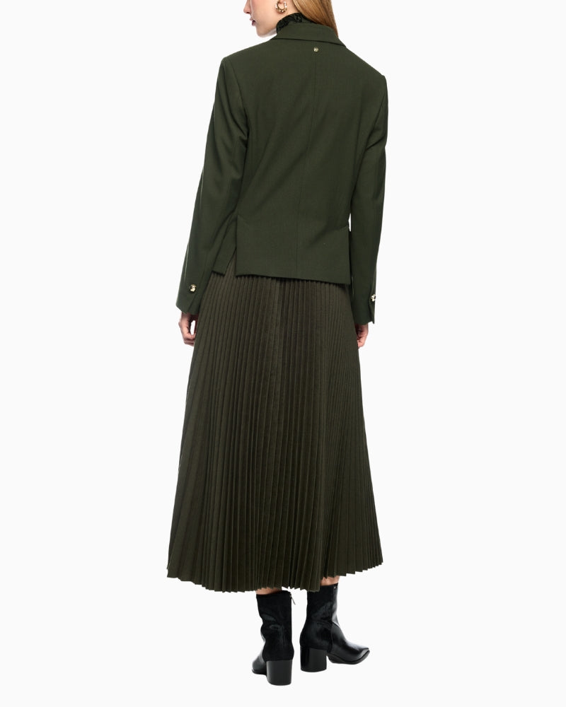 Marc Cain Fitted Double-Breasted Blazer in Khaki back view