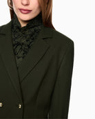 Marc Cain Fitted Double-Breasted Blazer in Khaki collar detail