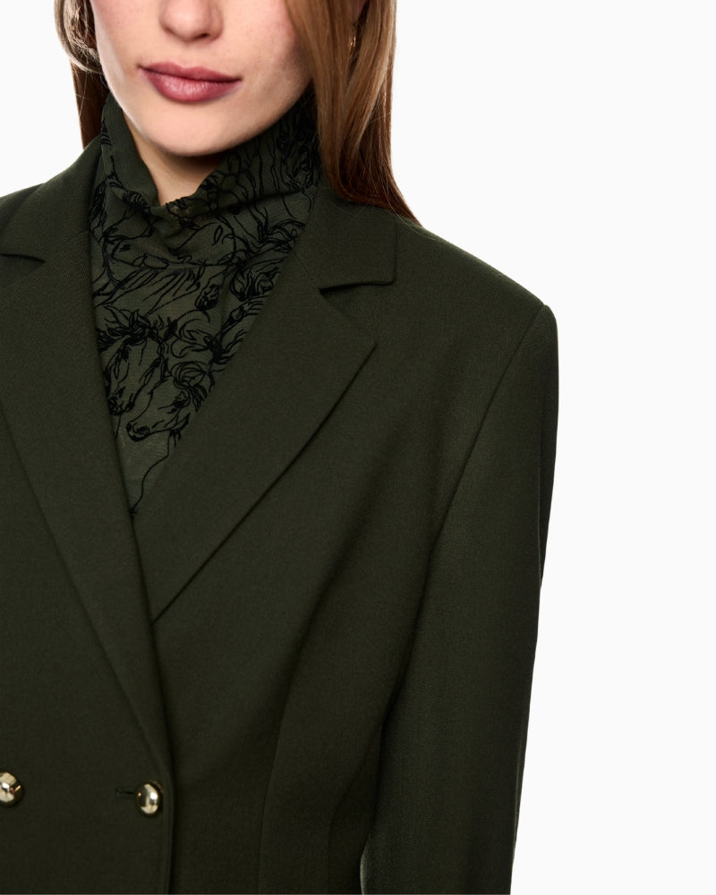 Marc Cain Fitted Double-Breasted Blazer in Khaki collar detail