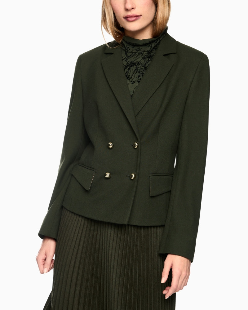 Marc Cain Fitted Double-Breasted Blazer in Khaki front view