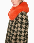 Marc Cain Houndstooth Coat with Faux Fur Collar in Beige/Green side view
