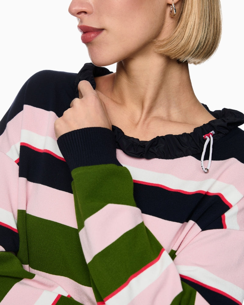 Marc Cain Knitted in Germany Striped Jumper in Navy Multi collar detail