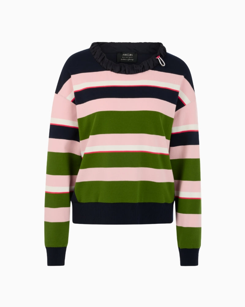 Marc Cain Knitted in Germany Striped Jumper in Navy Multi stripe detail