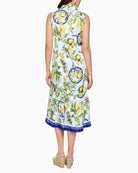 Marc Cain Lemon and Olive Print Viscose Dress in white back model view
