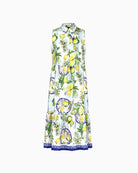 Marc Cain Lemon and Olive Print Viscose Dress in white front flat view