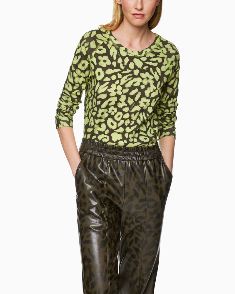 Marc Cain lime leopard print long sleeve tee front view