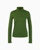 Marc Cain Long-Sleeved Shirt with Stand-Up Collar in Green floral button detail