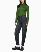 Marc Cain Long-Sleeved Shirt with Stand-Up Collar in Green styled view