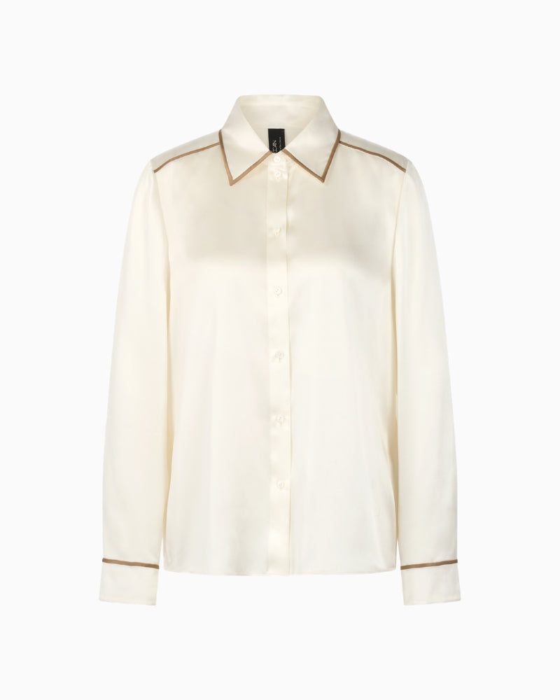 Marc Cain Luxurious Silk Blouse in off-white button placket detail
