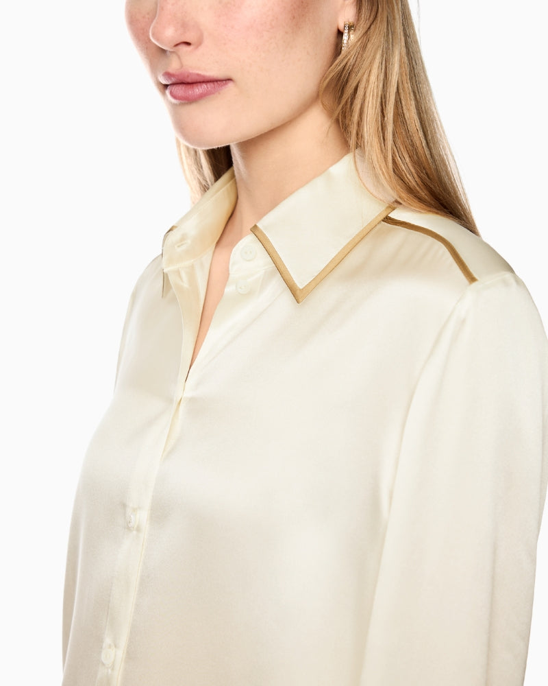 Marc Cain Luxurious Silk Blouse in off-white collar details