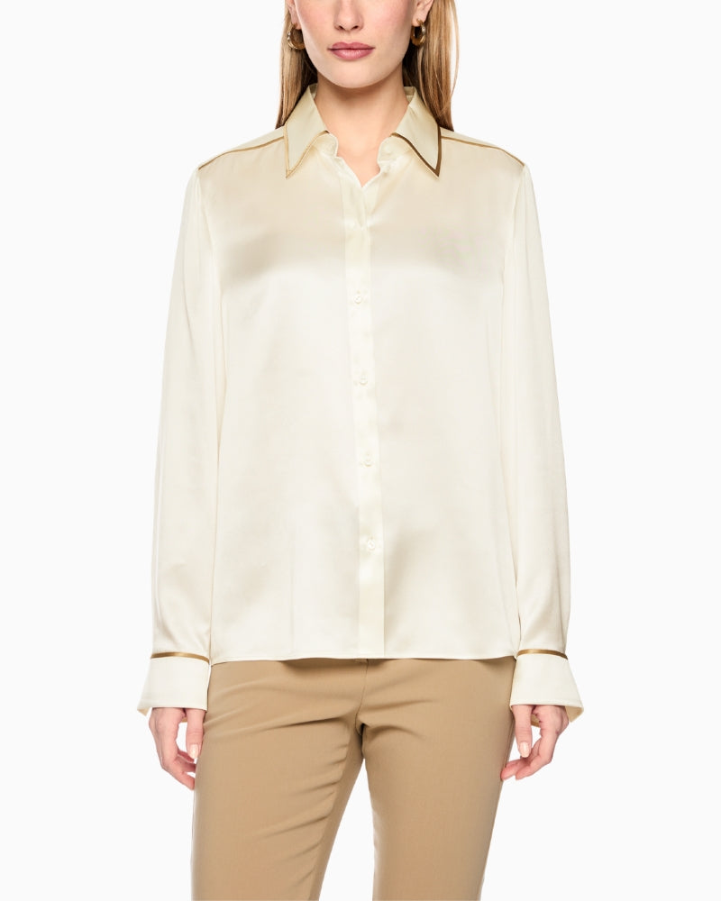 Marc Cain Luxurious Silk Blouse in off-white front view