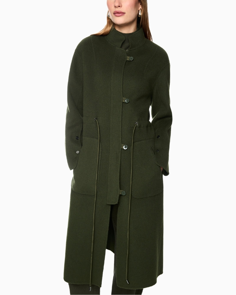 Marc Cain Luxury Coat in Khaki button and zip detail