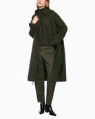 Marc Cain Luxury Coat in Khaki drawstring styled view