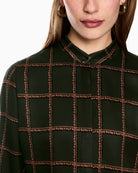 Marc Cain Printed Viscose Blouse in Khaki collar detail