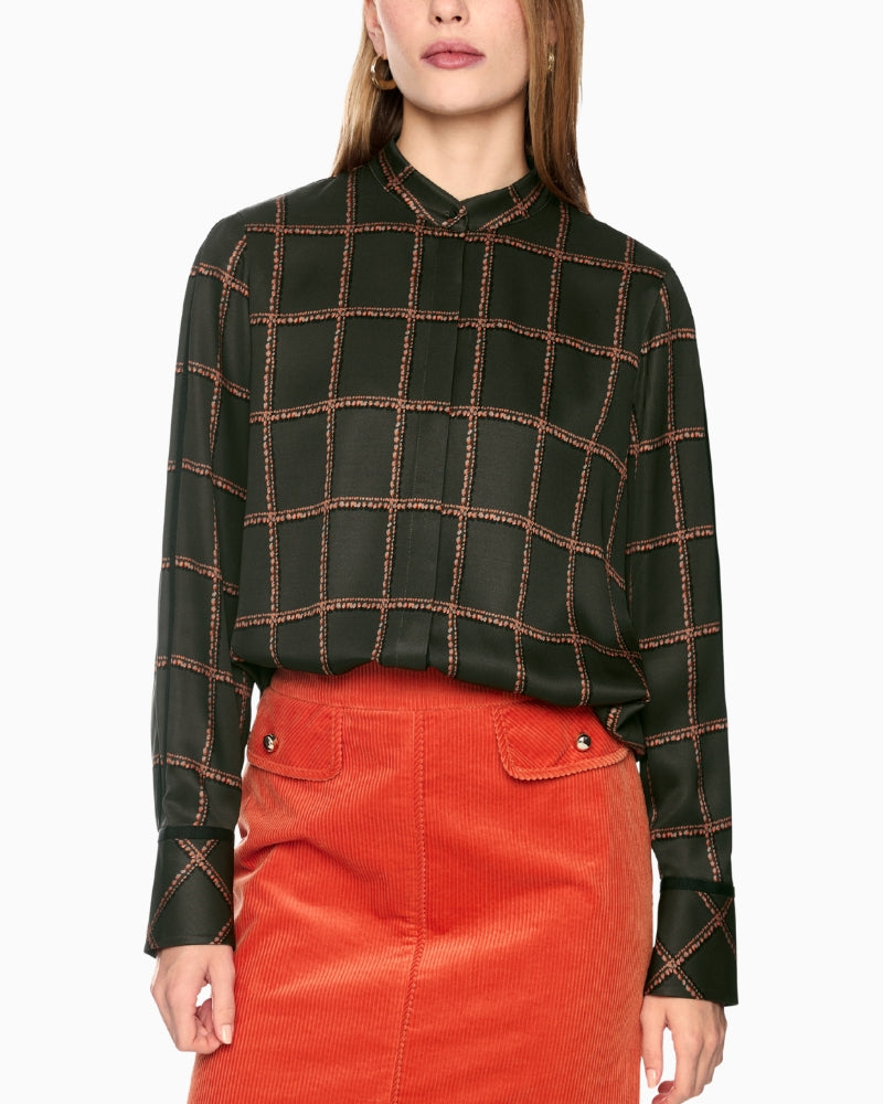 Marc Cain Printed Viscose Blouse in Khaki front view