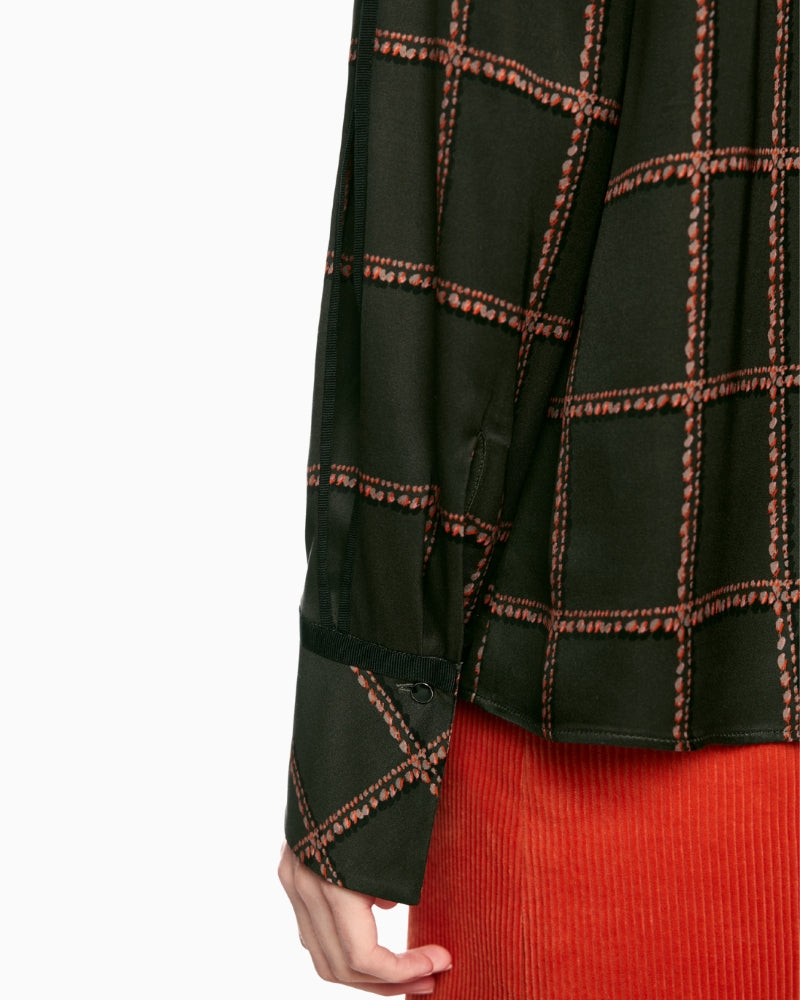 Marc Cain Printed Viscose Blouse in Khaki sleeve details