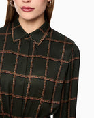 Marc Cain Printed Viscose Dress in Khaki collar detail