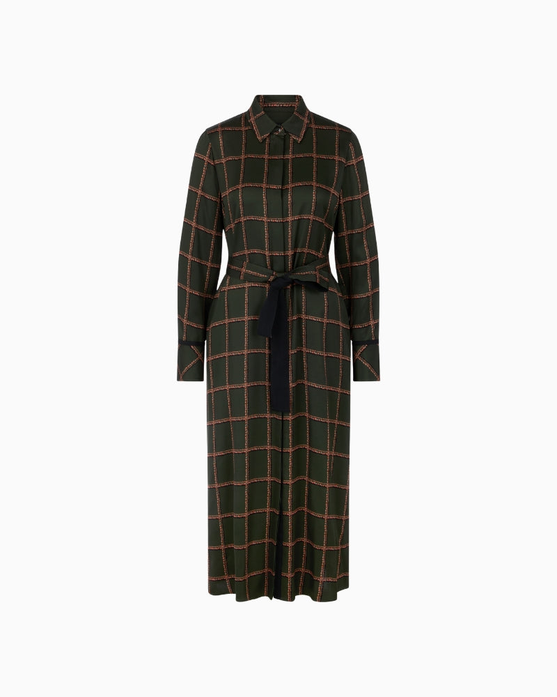 Marc Cain Printed Viscose Dress in Khaki print detail