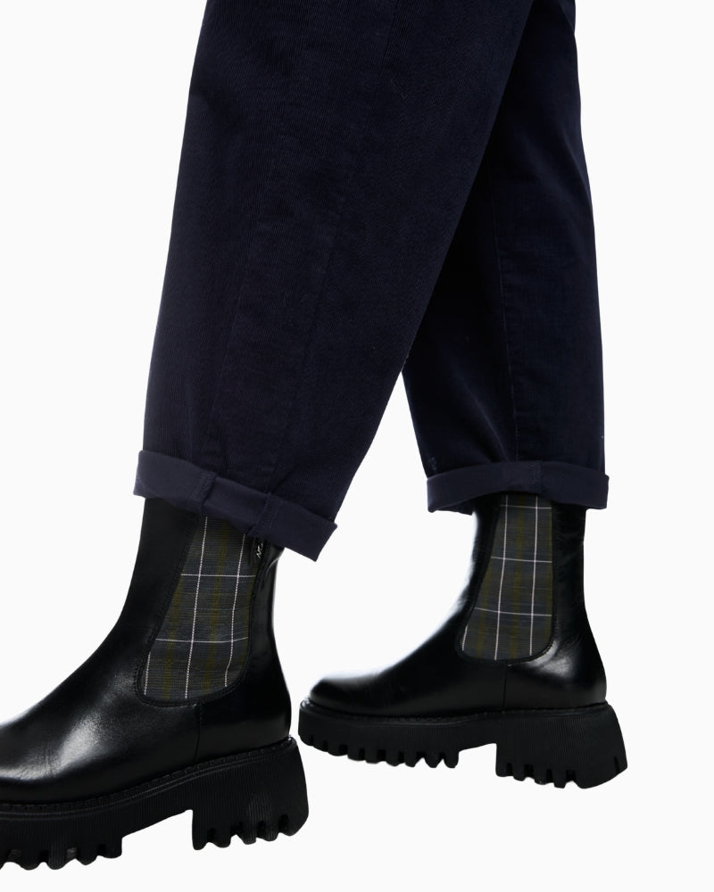 Marc Cain Ruma O-Shape Relaxed Fit Cord Trousers in Navy cord texture detail