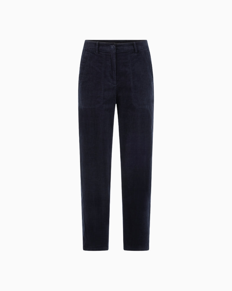 Marc Cain Ruma O-Shape Relaxed Fit Cord Trousers in Navy fabric detail
